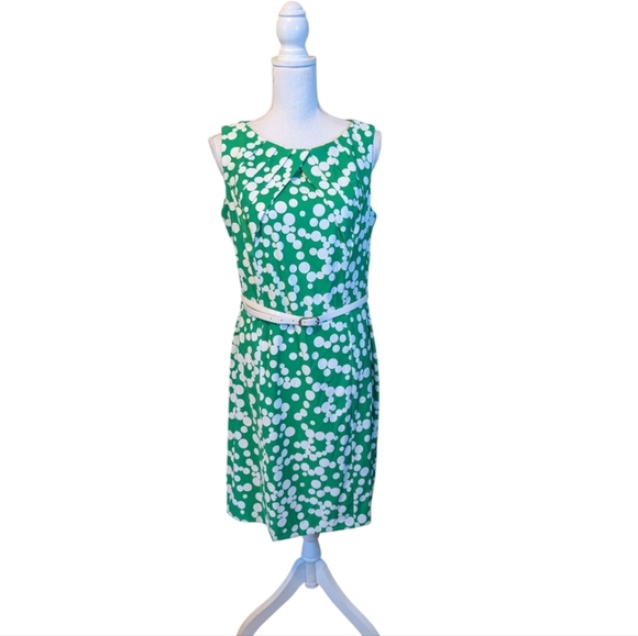 Dress Barn Spring Summer White & Green Floral Belted Dress Size 14 - Picture 1 of 13